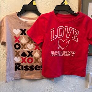 Valentine’s Day X and Kisses and Love Academy Short Sleeved Shirts Red Tan Sz 3T